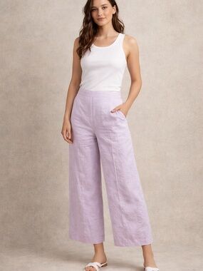 MNG by Mango Lilac Wide-Leg Pants - 100% Linen